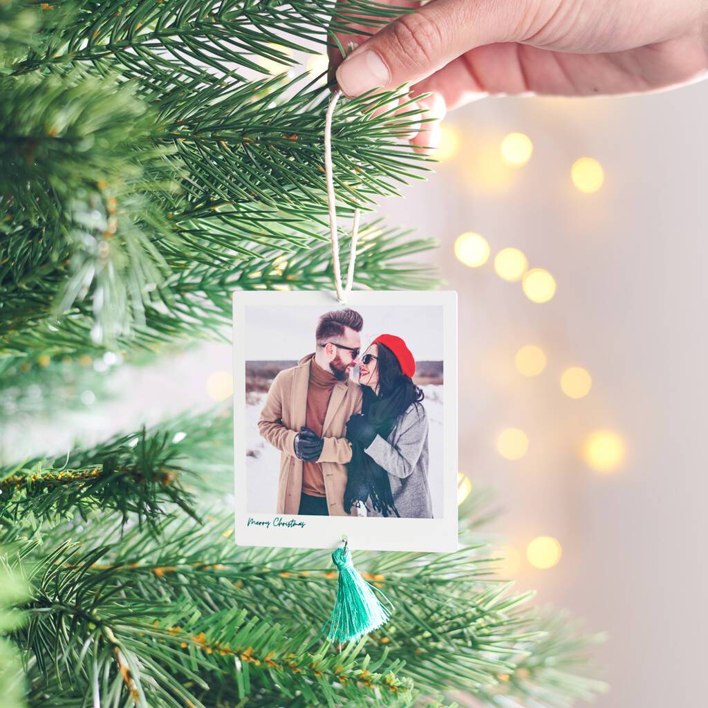 Personalised Hanging Photo Tassel Christmas Decoration - Oakdene Designs