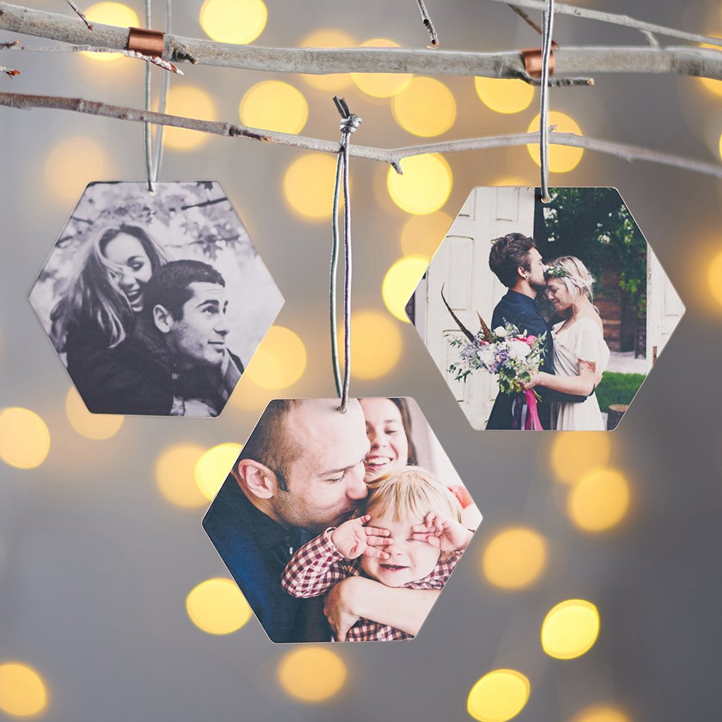 Personalised Hexagon Photo Xmas Decoration - Oakdene Designs