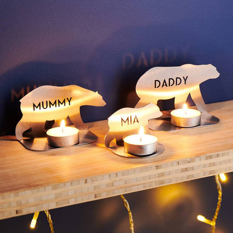 Personalised Metal Family Bear Tea Light Holders - Oakdene Designs