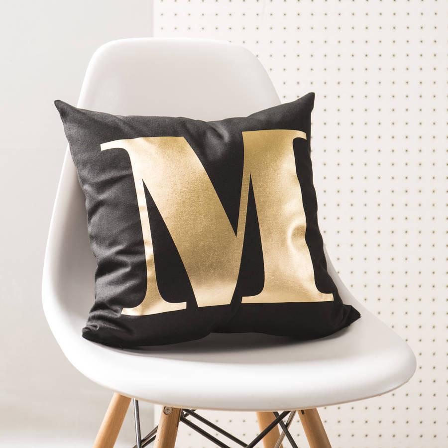 Personalised Monogram Black And Gold Cushion - Oakdene Designs