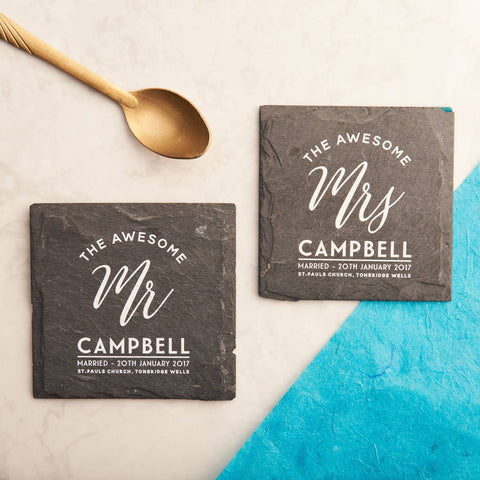 Personalised 'Mr And Mrs' Slate Coasters - Oakdene Designs