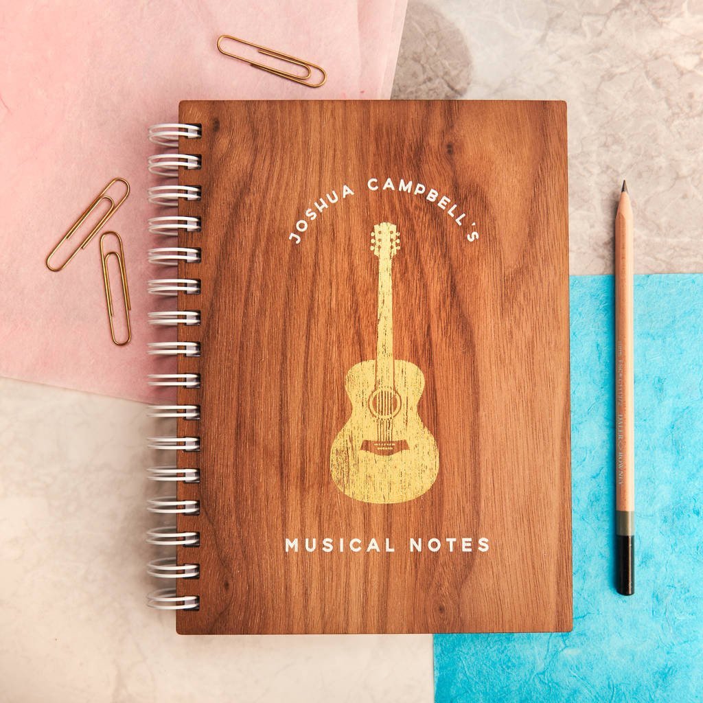 Personalised 'Musical Notes' Gold Walnut Notebook - Oakdene Designs