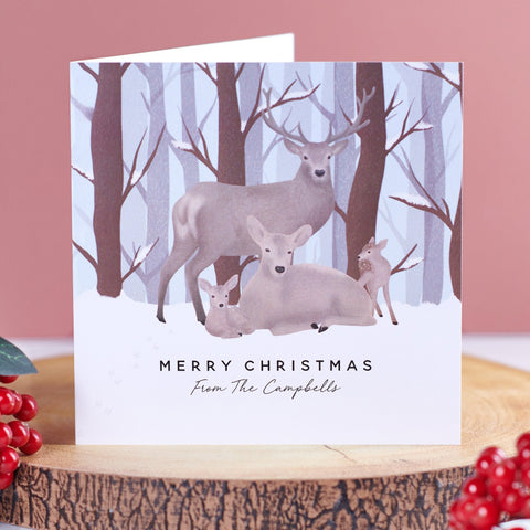 Personalised Pack of 10 Stag Family Christmas Cards - Oakdene Designs