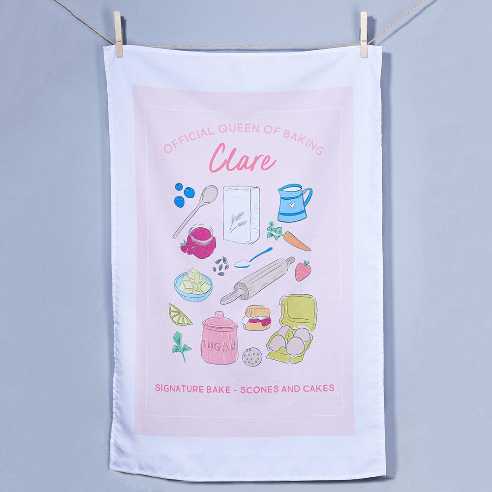 Personalised Queen of Baking Tea Towel - Oakdene Designs