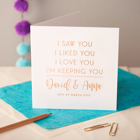 Personalised Rose Gold Foiled Anniversary Card - Oakdene Designs