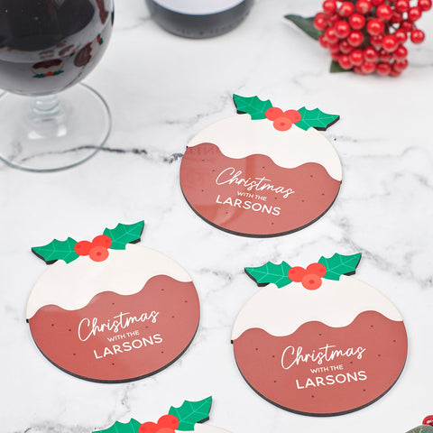 Personalised Set Of Four Wooden Christmas Pudding Coasters - Oakdene Designs