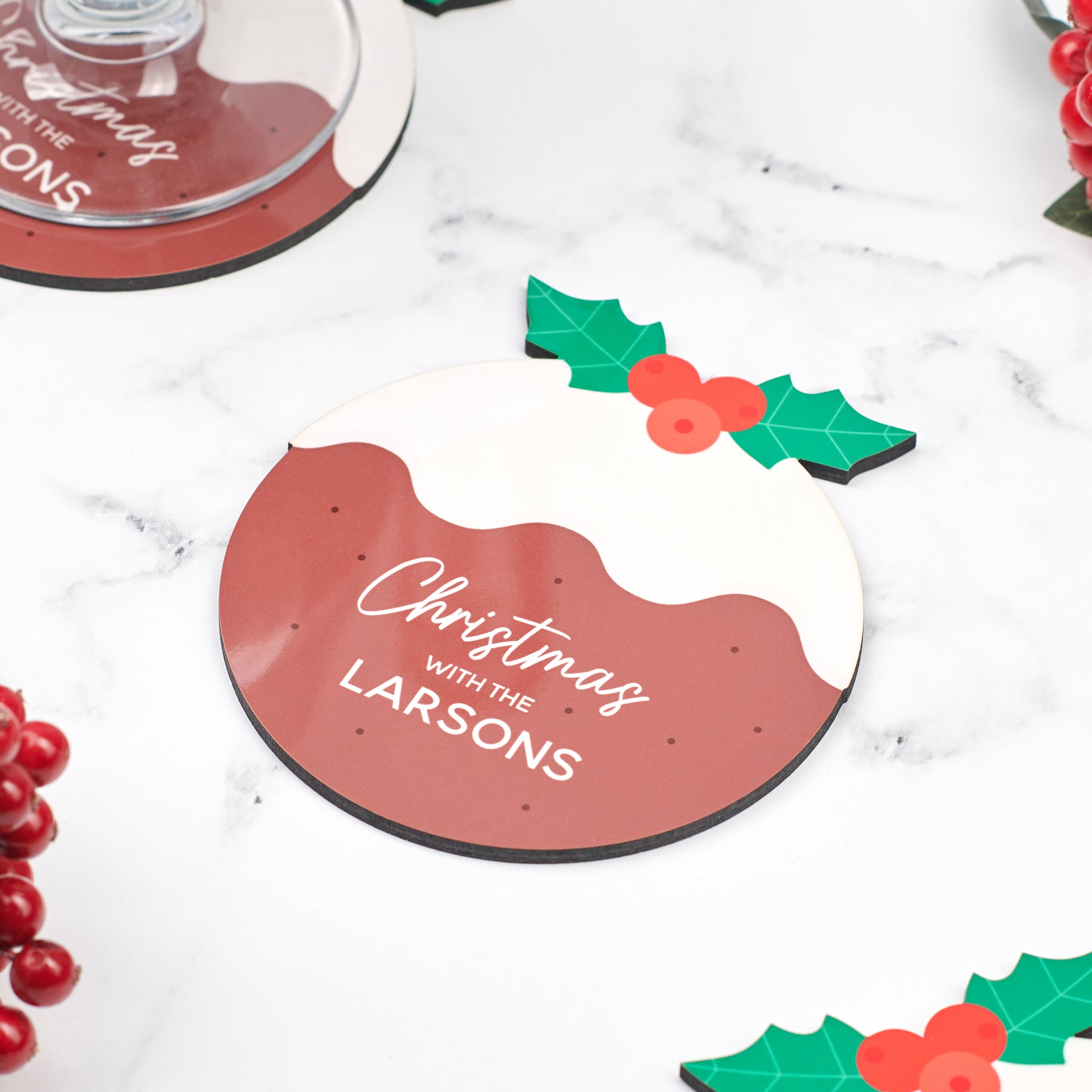 Personalised Set Of Four Wooden Christmas Pudding Coasters - Oakdene Designs