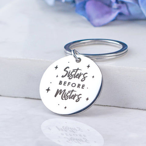 Personalised Sisters Before Misters Metal Keyring - Oakdene Designs