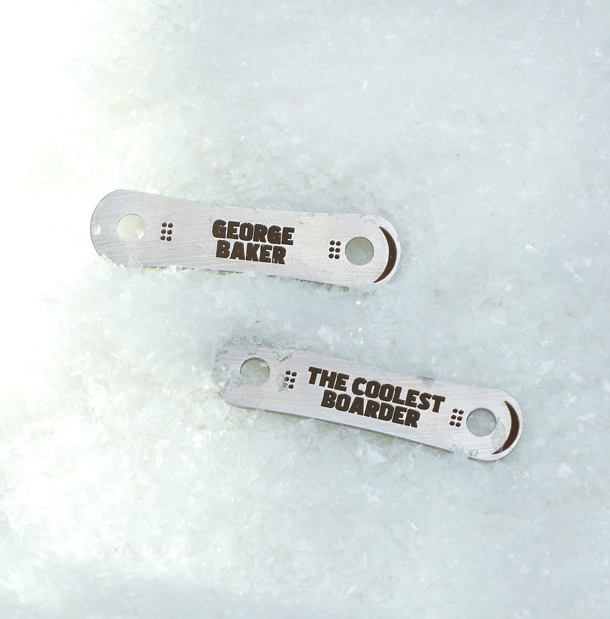 Personalised Snowboarding Metal Shoe Tags - Oakdene Designs