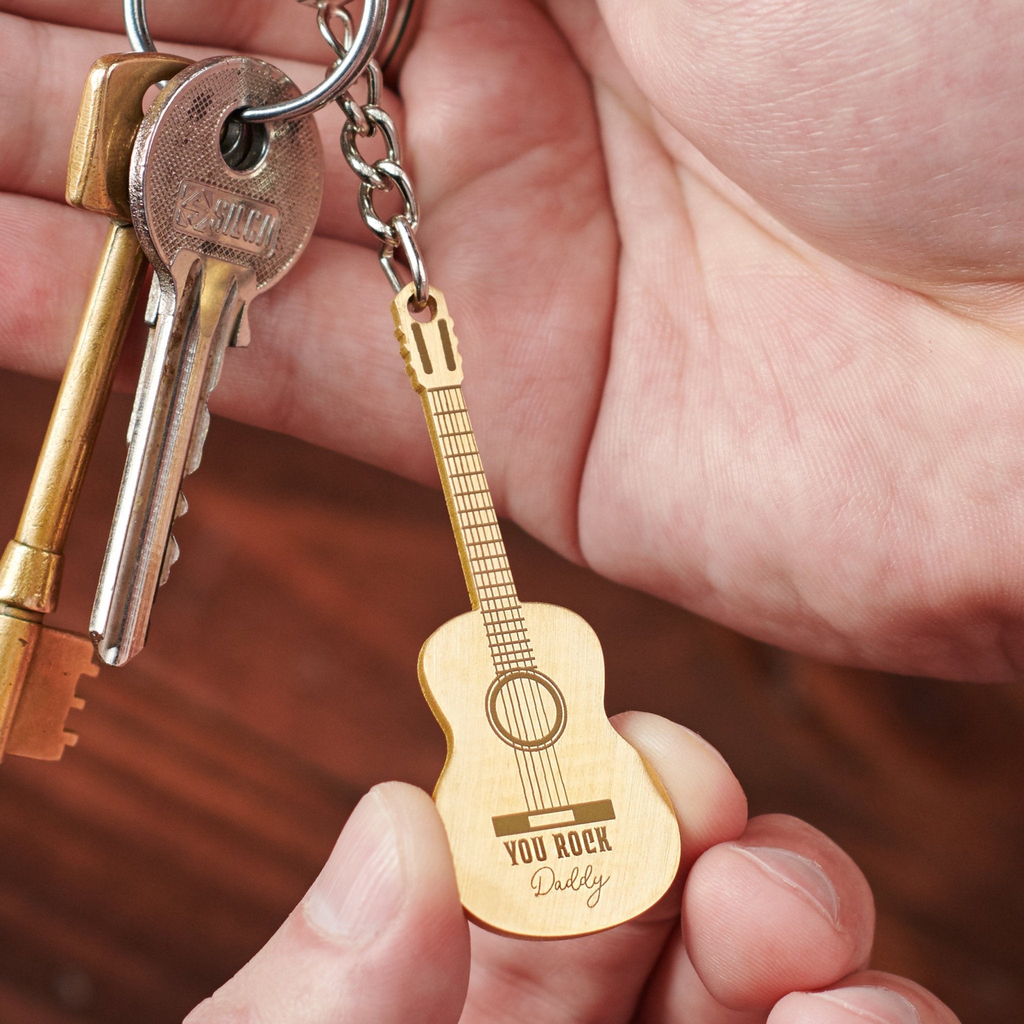 Personalised Solid Brass Guitar Keyring - Oakdene Designs