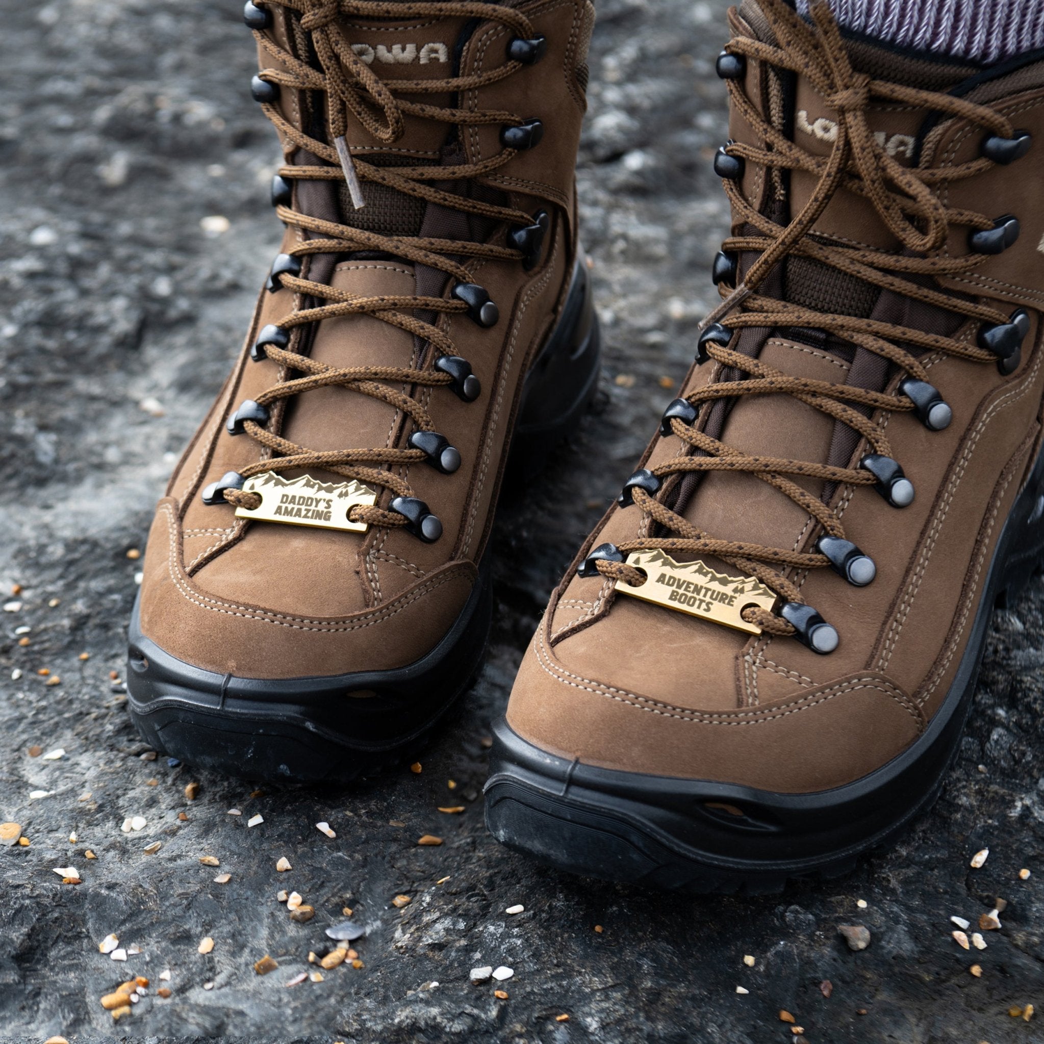 Personalised Solid Brass Hiking Boot Shoe Tags - Oakdene Designs