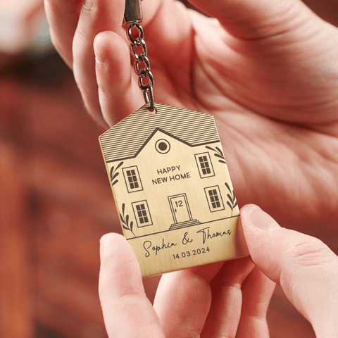 Personalised Solid Brass New Home Keyring - Oakdene Designs