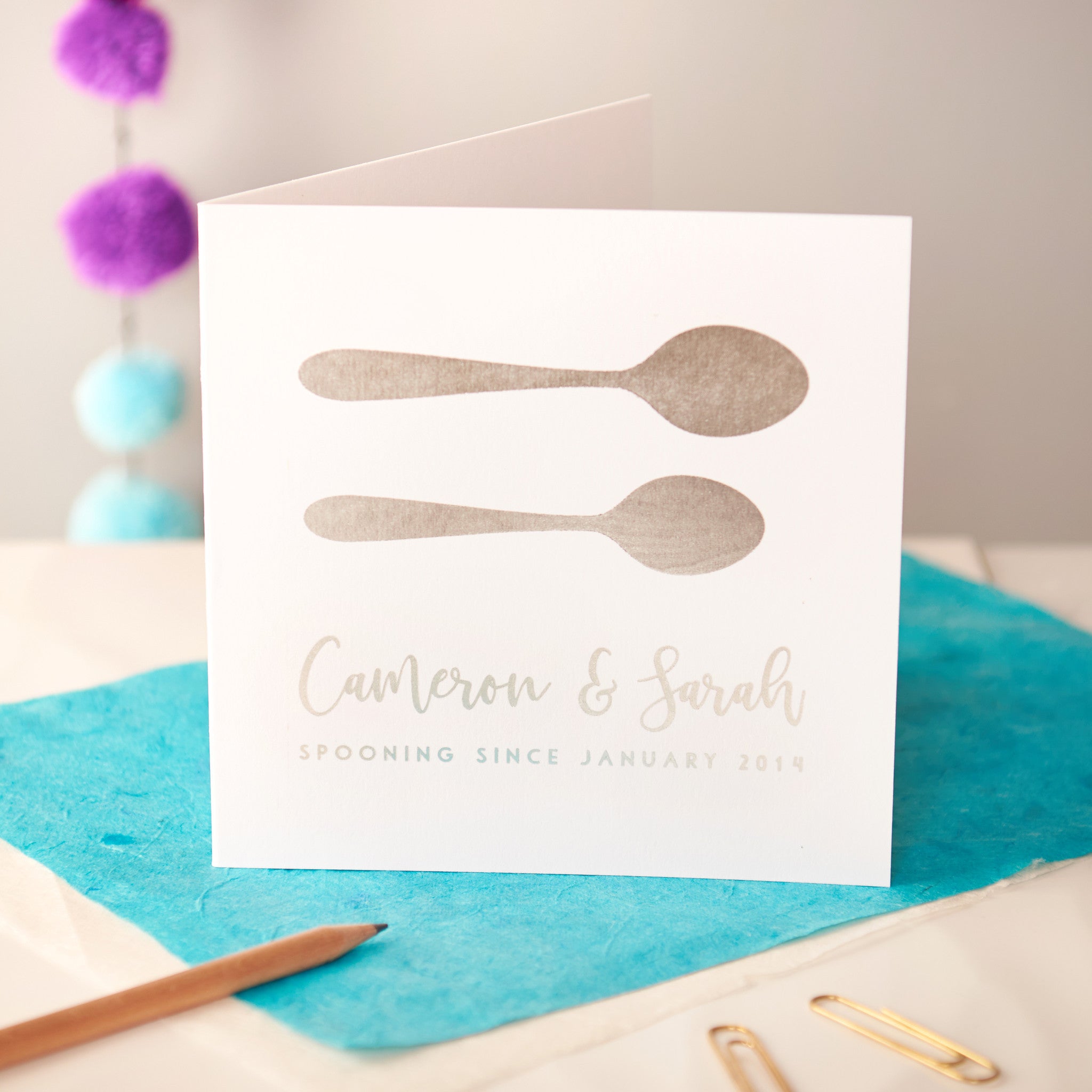 Personalised Spooning Silver Foiled Couples Card - Oakdene Designs