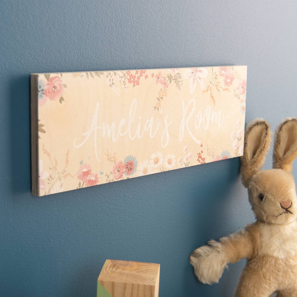 Personalised Wooden Floral Room Name Sign - Oakdene Designs