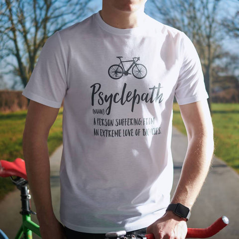 'Psyclepath' Men's Cycling White T Shirt - Oakdene Designs