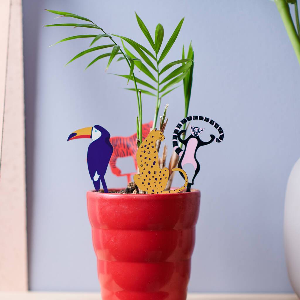 Set Of Four Mini Animal House Plant Stakes - Oakdene Designs