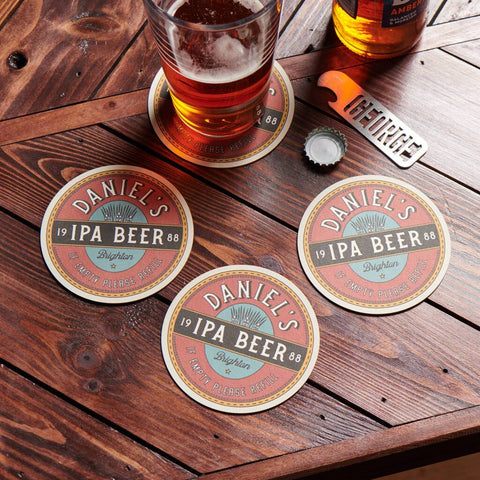 Set Of Four Personalised Retro Style Beer Mats - Oakdene Designs