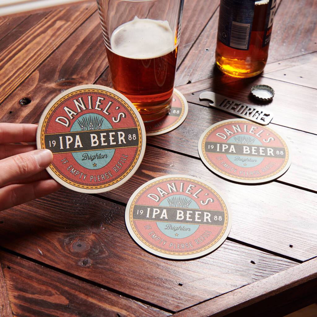 Set Of Four Personalised Retro Style Beer Mats - Oakdene Designs